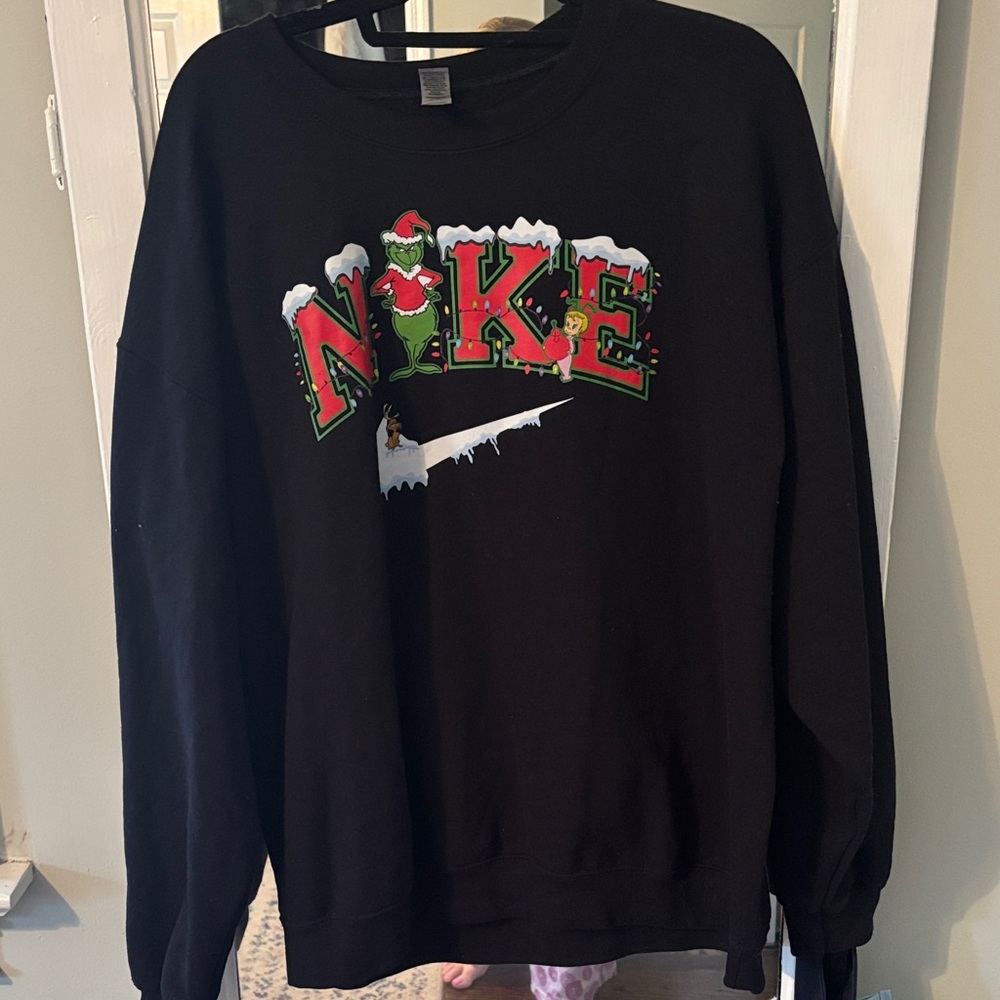 Nike Black Crewneck with Holiday Grinch Graphic